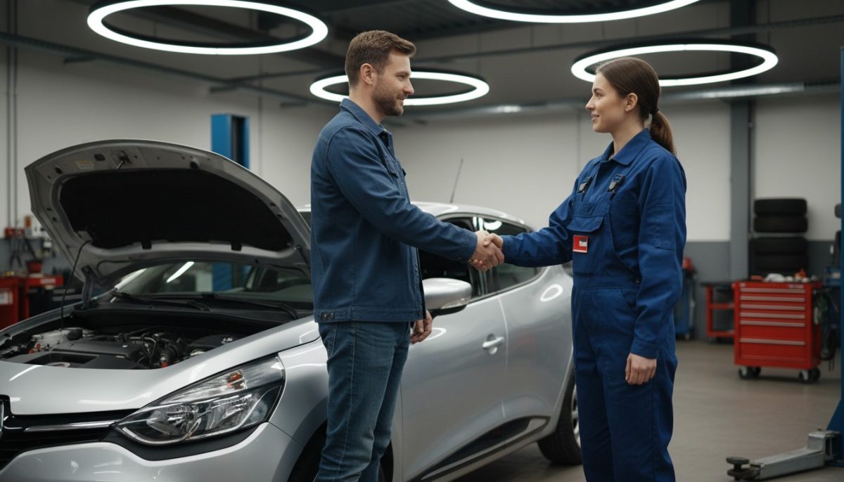 Poignée de main entre client et mécanicien